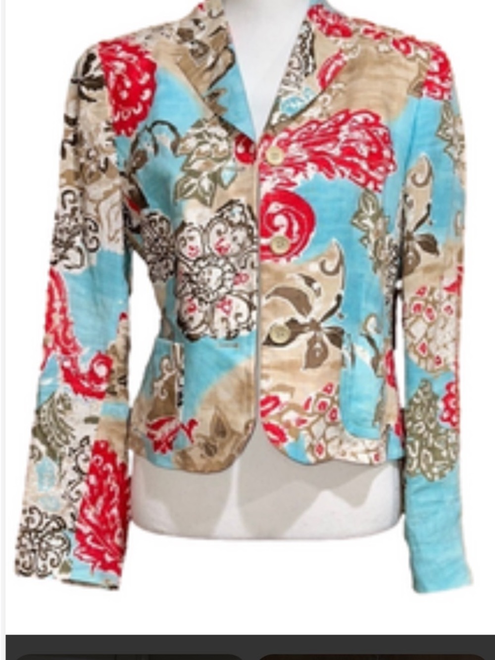 Escada Floral Print Blazer in Turquoise, Red & Tan
